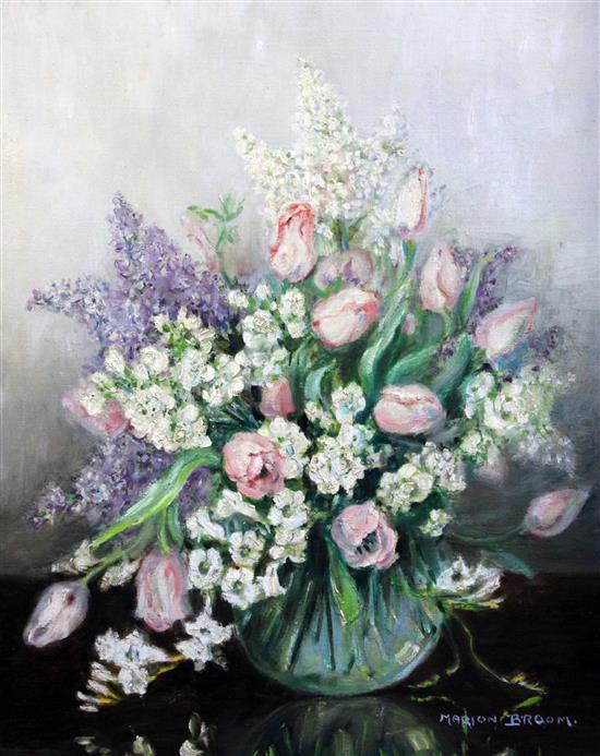 Marion Broom (fl. 1925-39) Spring flowers in a glass vase, 24 x 20in.